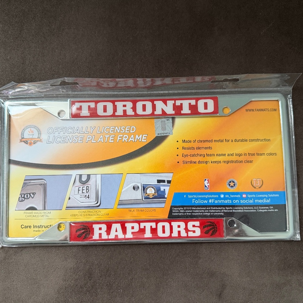 Toronto Raptors Metal License Plate Frame.